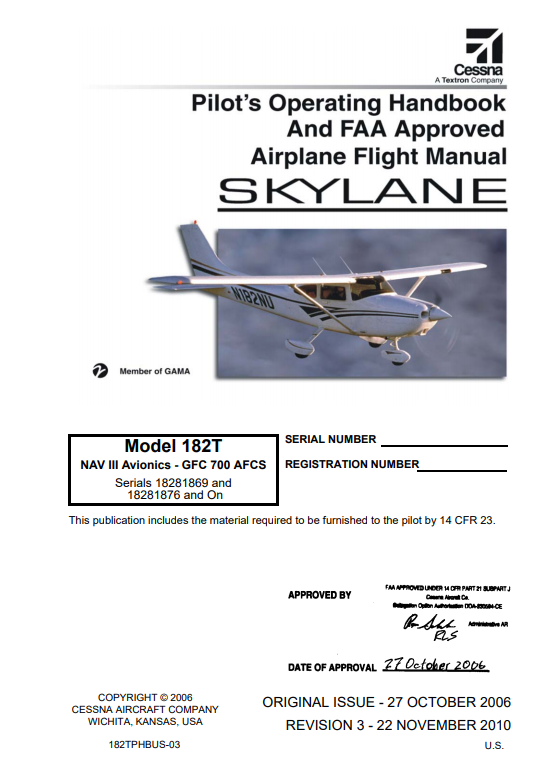 Cessna 182T Skylane Pilot Operating Handbook and FAA Approved Airplane Flight Manual (Digital PDF)