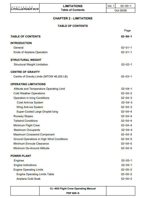 Bombardier Challenger 605 Flight Crew Operating Manual (Digital PDF)