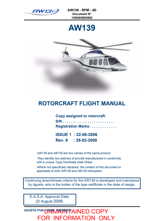 AW139 Rotorcraft Flight Manual (Digital PDF)