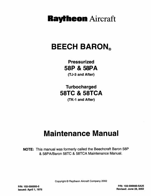 Beech Baron Maintenance Manual (Digital PDF)