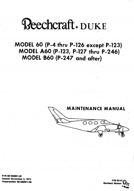 Beechcraft Duke 60 Maintenance Manual (Digital PDF)