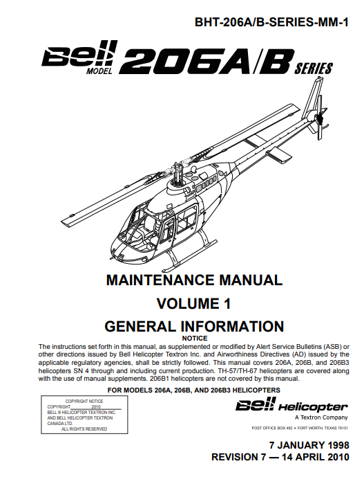 Bell 206A/B Series Maintenance Manual (Digital PDF)