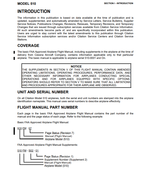 Cessna Citation Mustang Model 510 FAA Approved Airplane Flight Manual (Digital PDF) - Image 5