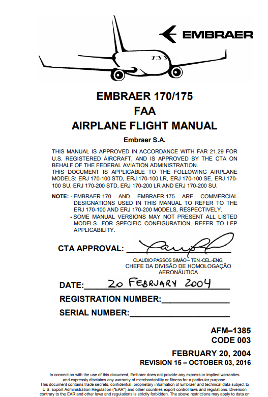 Embraer E170/E175 Airplane Flight Manual (Digital PDF)