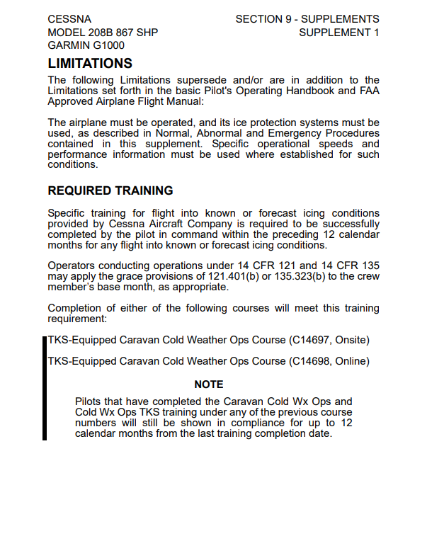 Cessna Grand Caravan EX 208B TKS Ice Protection System Flight Manual Supplement (Digital PDF) - Image 2