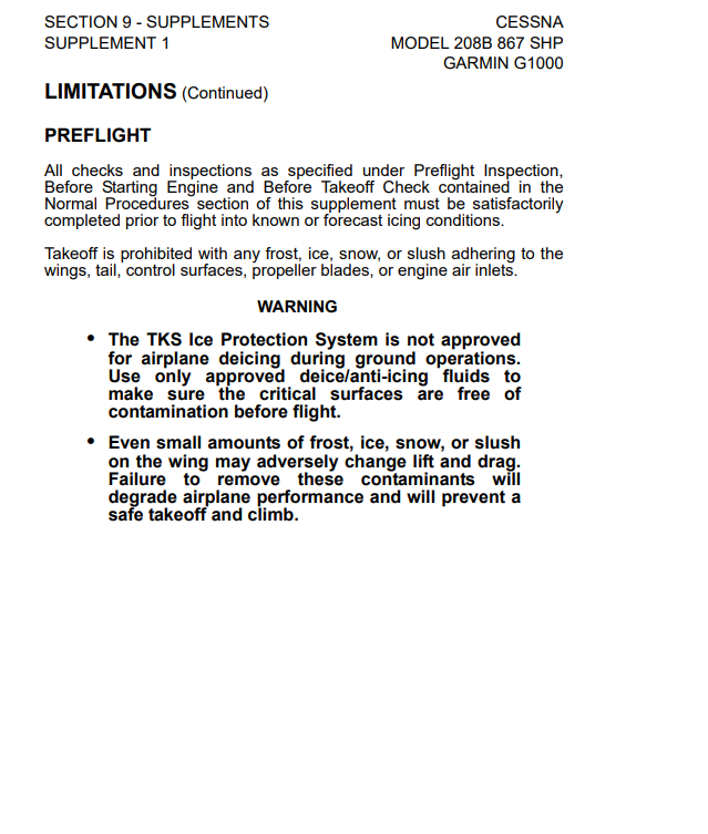 Cessna Grand Caravan EX 208B TKS Ice Protection System Flight Manual Supplement (Digital PDF) - Image 3