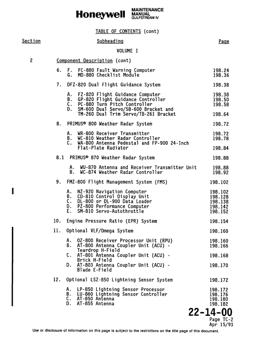 Honeywell SPZ-8000 Digital Automatic Flight Control System – Gulfstream IV System Maintenance Manual, Volume I (Digital PDF) - Image 3