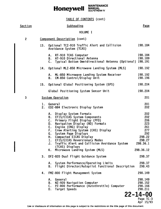 Honeywell SPZ-8000 Digital Automatic Flight Control System – Gulfstream IV System Maintenance Manual, Volume I (Digital PDF) - Image 4