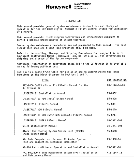 Honeywell SPZ-8000 Digital Automatic Flight Control System – Gulfstream IV System Maintenance Manual, Volume I (Digital PDF) - Image 6