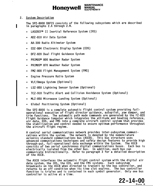 Honeywell SPZ-8000 Digital Automatic Flight Control System – Gulfstream IV System Maintenance Manual, Volume I (Digital PDF) - Image 9
